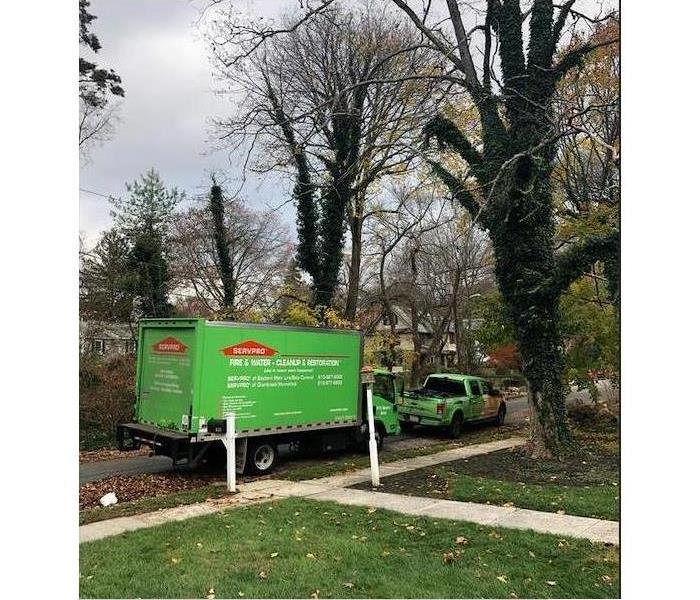 Our trucks on site to remediate water damage